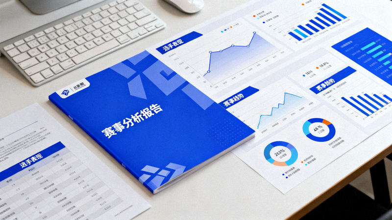 赛事分析场景，桌面上的比赛数据报告与分析图表，赛事分析解决方案配图