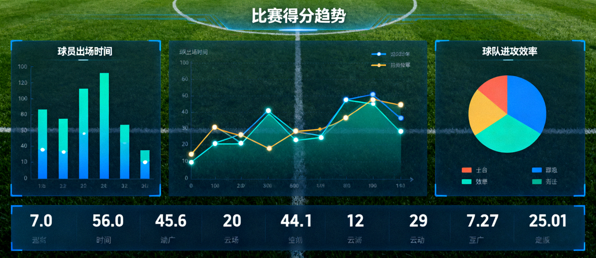 体育数据分析界面中展示的比赛统计图表与数据可视化画面